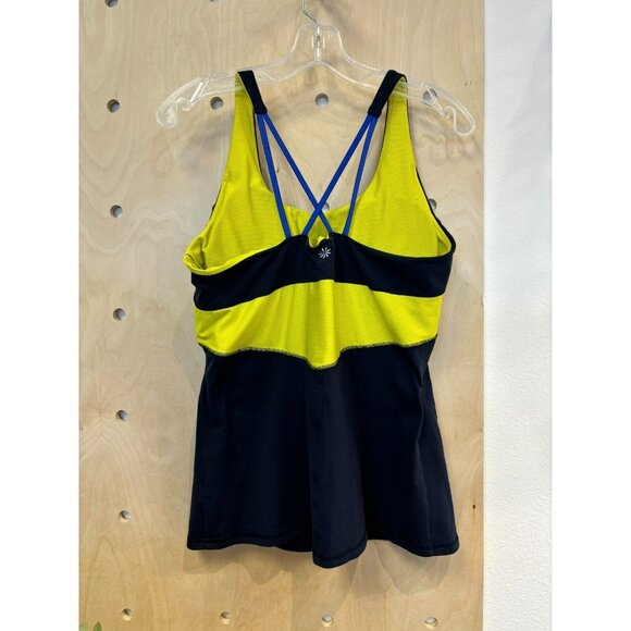 Athleta Navy Blue & Yellow Start Up Tank Padded Athletic Top Size L - Picture 5 of 8